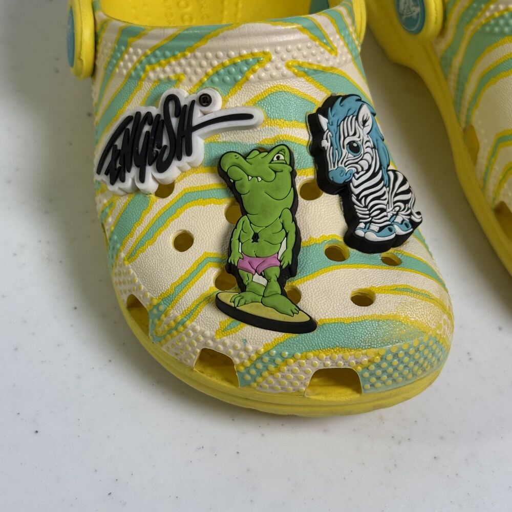 Crocs Shoes Yellow Size Child 9 Clog Sandals Unisex Kids Jibbitz Zebra Animal - Picture 6 of 8